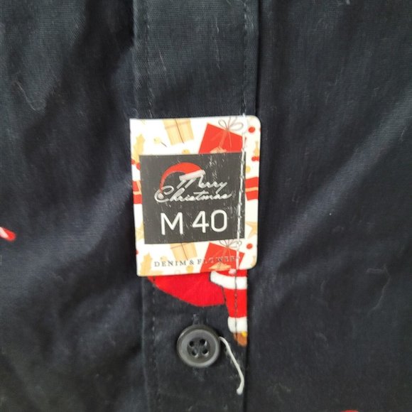 Denim & Flower Santa Shirt Adult M Santa Christmas Short Sleeve Button Up New - Picture 3 of 12